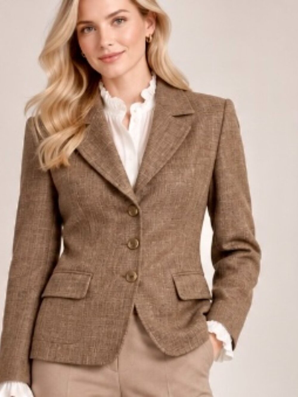 Vintage Le Suit brown herringbone tweed blazer  Med petite fall equestrian
